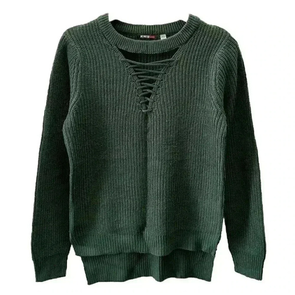 Devoted Sweater Lace Tie Front Keyhole Neckline High Low Hem Green Size Small - Picture 13 of 16